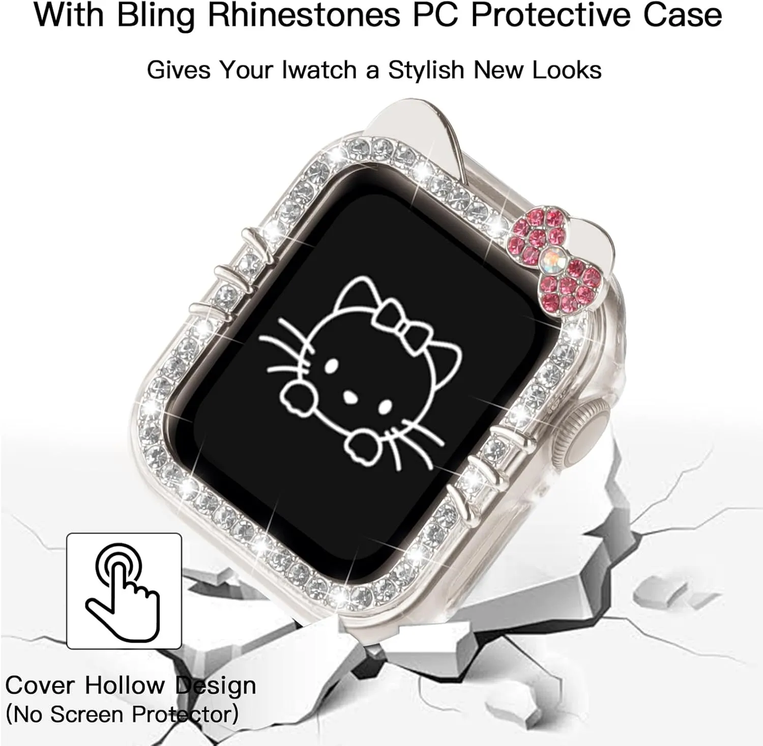 Bling Bracelet Band with Protector Case Compatible with Apple Watch Bands for Women iWatch Series 10 46 mm 42mm,Series 9 8 7 41mm 45mm,Series 6 5 4 SE 40mm 44mm,Cute Cartoon Dressy Jewelry Metal Strap