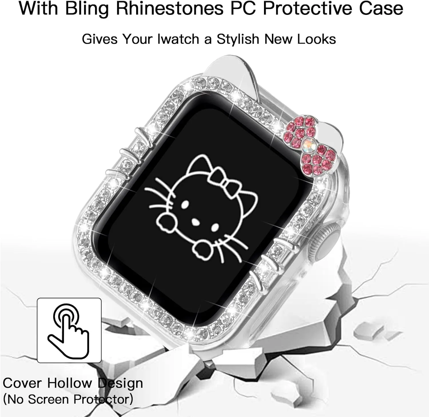 Bling Bracelet Band with Protector Case Compatible with Apple Watch Bands for Women iWatch Series 10 46 mm 42mm,Series 9 8 7 41mm 45mm,Series 6 5 4 SE 40mm 44mm,Cute Cartoon Dressy Jewelry Metal Strap