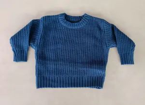Blue Woolen Round Neck Long Sleeve Sweater