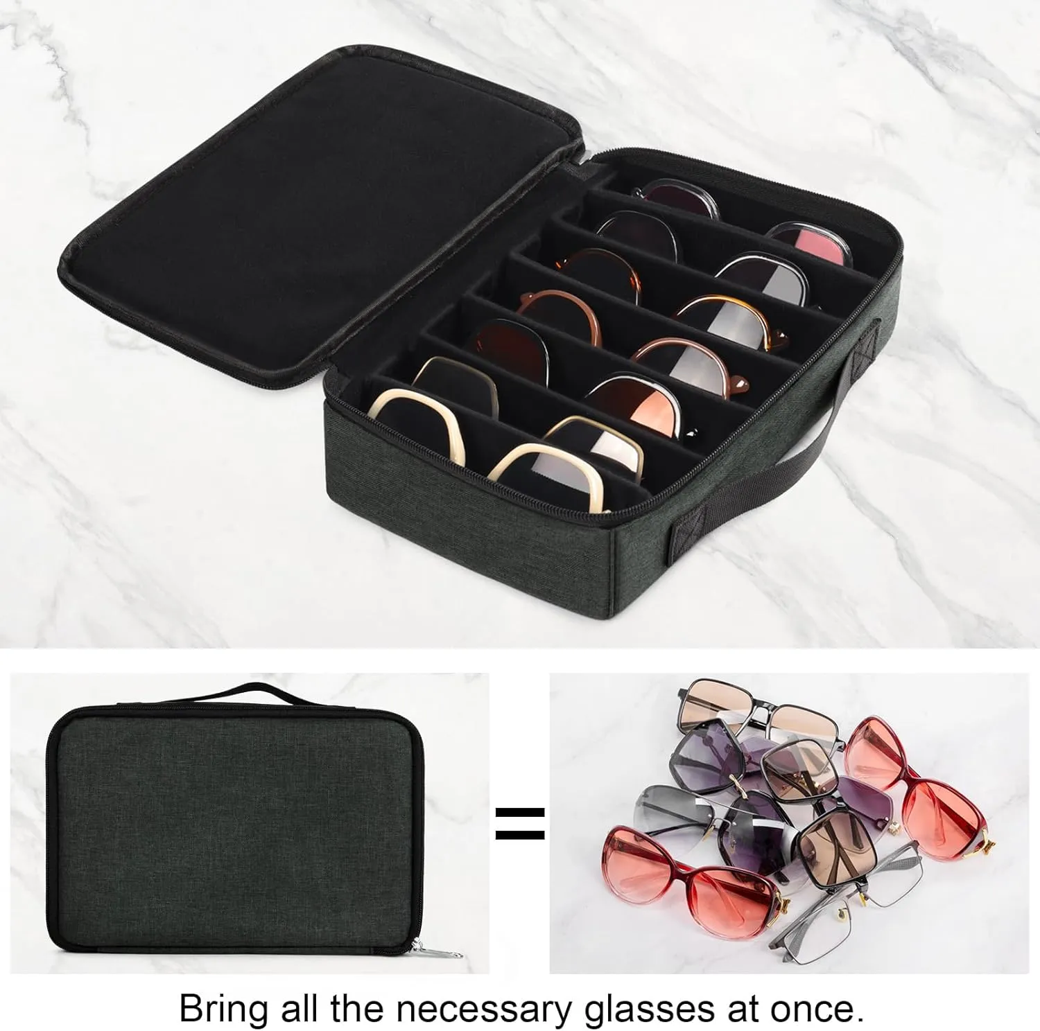 Bukere Travel Sunglasses Organizer Case, Adjustable Slot For Multiple Pairs, Portable Eyeglasses Storage Box for Men Women