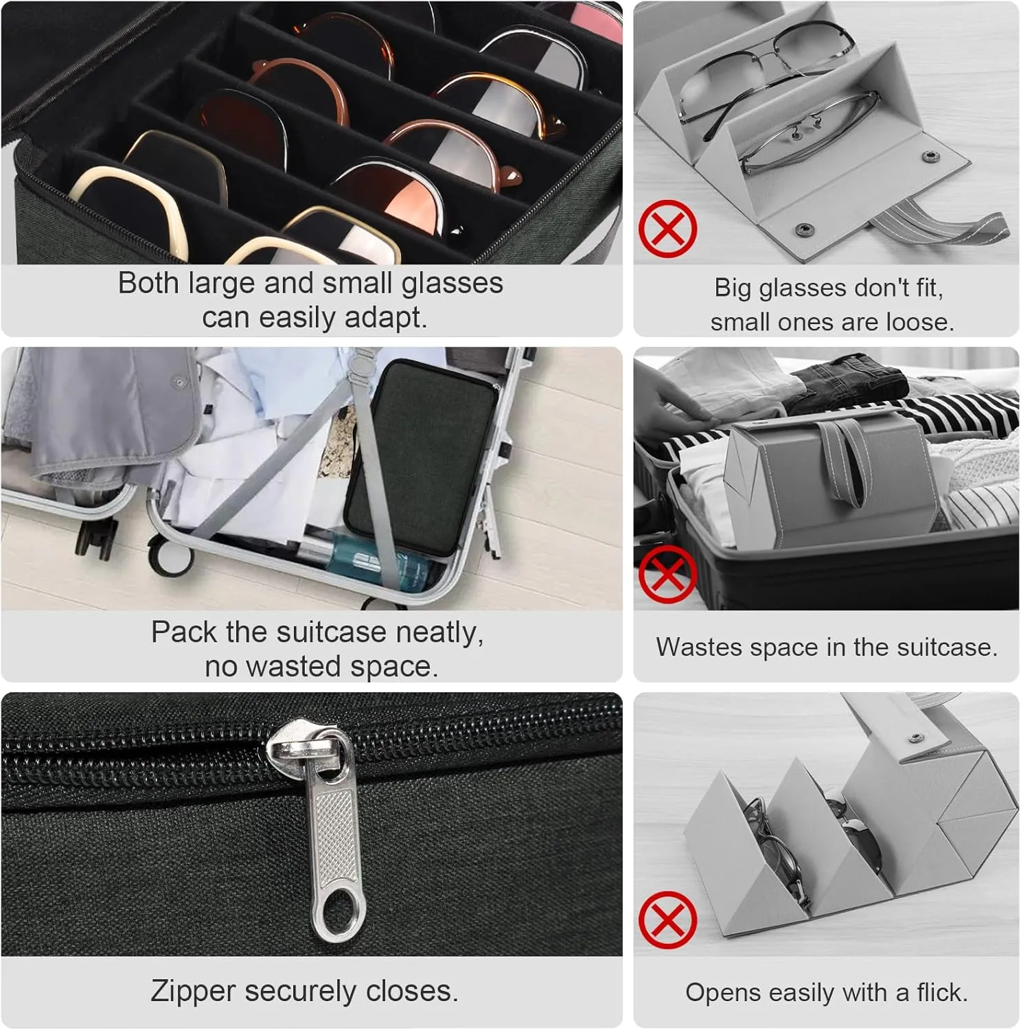 Bukere Travel Sunglasses Organizer Case, Adjustable Slot For Multiple Pairs, Portable Eyeglasses Storage Box for Men Women