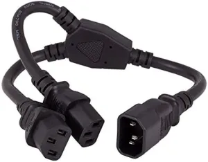 CableLeader 14 inches (1.1ft) IEC320 C14 to Dual C13 Power Extension Cord Splitter, 16 AWG, SJT, 13A/250V, UPS Server Y Splitter, Y Cable, UL Listed, Black