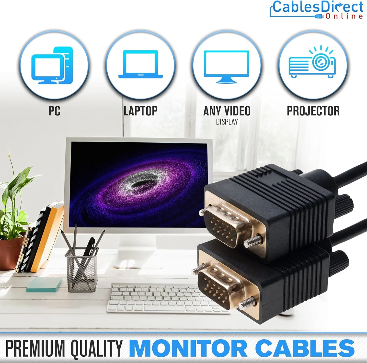 Cables Direct Online 15FT SVGA Monitor Cable - Male to Male VGA to VGA 1080P for PC, Projector, Laptop, TV