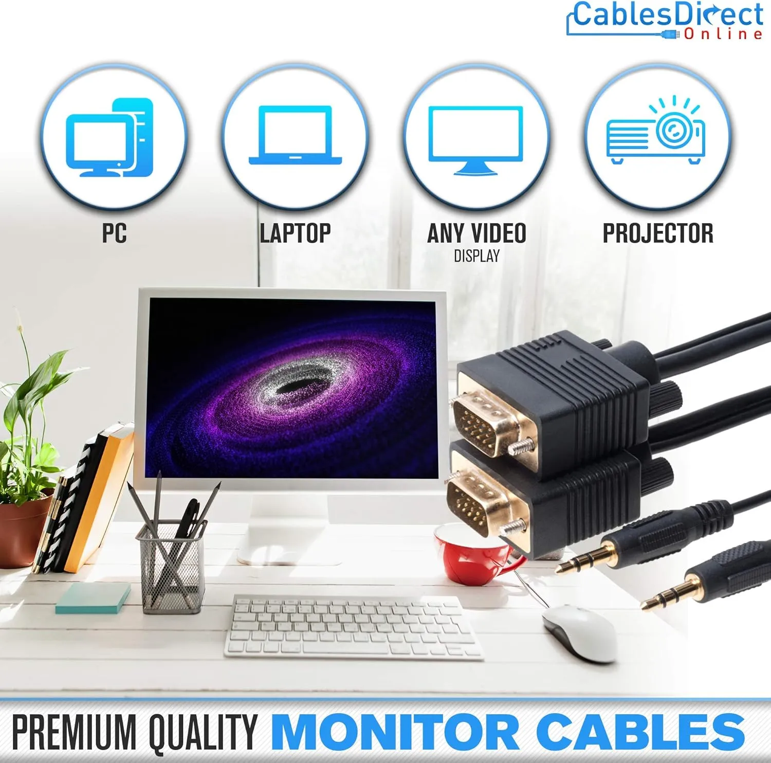 Cables Direct Online 50FT SVGA   Audio Monitor Cable - Male to Male VGA to VGA 1080P for PC, Projector, Laptop, TV