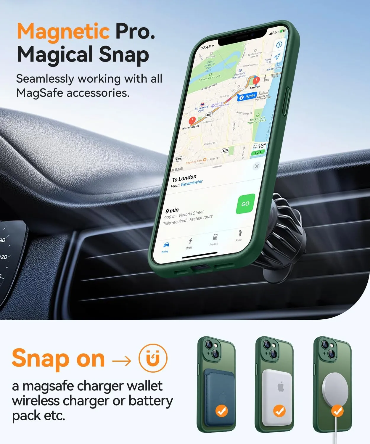 CANSHN Magnetic for iPhone 13 Case, Upgraded [Full Camera Protection] [Compatible with Magsafe] [Translucent Matte] Shockproof Protective Phone Case for iPhone 13 6.1" - Deep Green