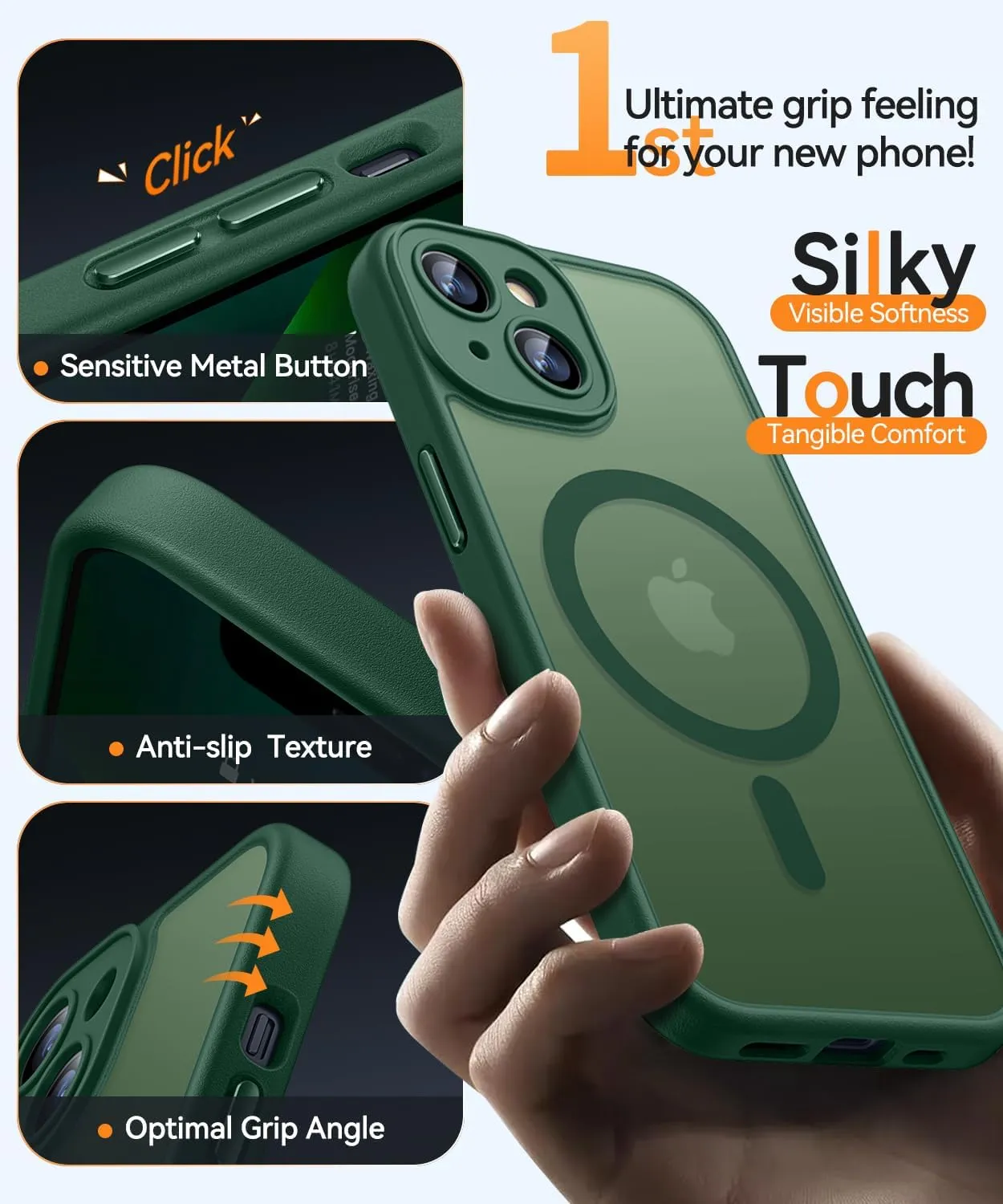 CANSHN Magnetic for iPhone 13 Case, Upgraded [Full Camera Protection] [Compatible with Magsafe] [Translucent Matte] Shockproof Protective Phone Case for iPhone 13 6.1" - Deep Green