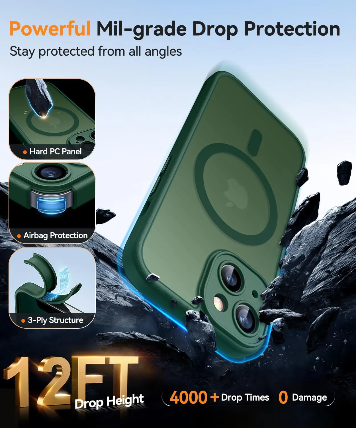 CANSHN Magnetic for iPhone 13 Case, Upgraded [Full Camera Protection] [Compatible with Magsafe] [Translucent Matte] Shockproof Protective Phone Case for iPhone 13 6.1" - Deep Green