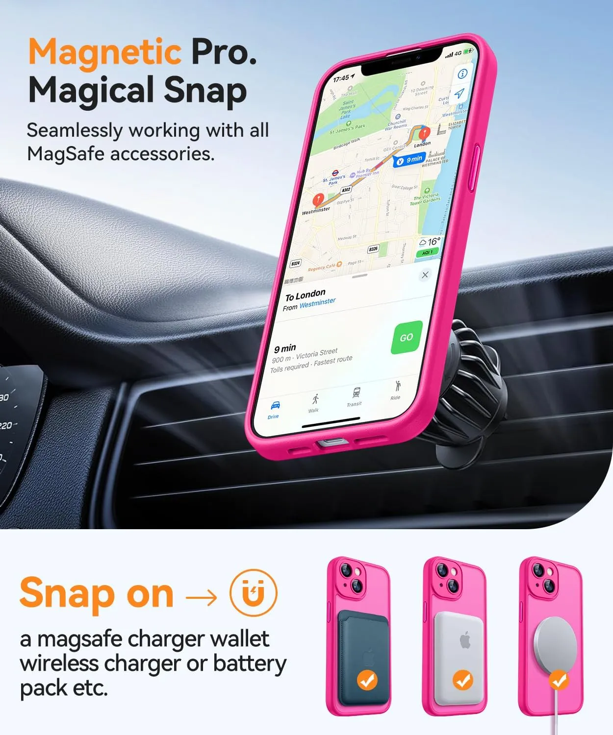 CANSHN Magnetic for iPhone 13 Case, Upgraded [Full Camera Protection] [Compatible with Magsafe] [Translucent Matte] Shockproof Protective Phone Case for iPhone 13 6.1" - Hot Pink