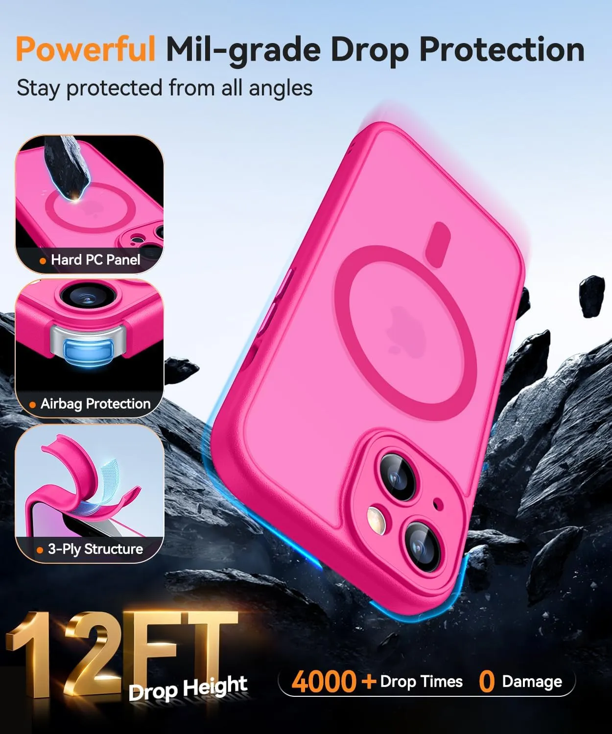 CANSHN Magnetic for iPhone 13 Case, Upgraded [Full Camera Protection] [Compatible with Magsafe] [Translucent Matte] Shockproof Protective Phone Case for iPhone 13 6.1" - Hot Pink