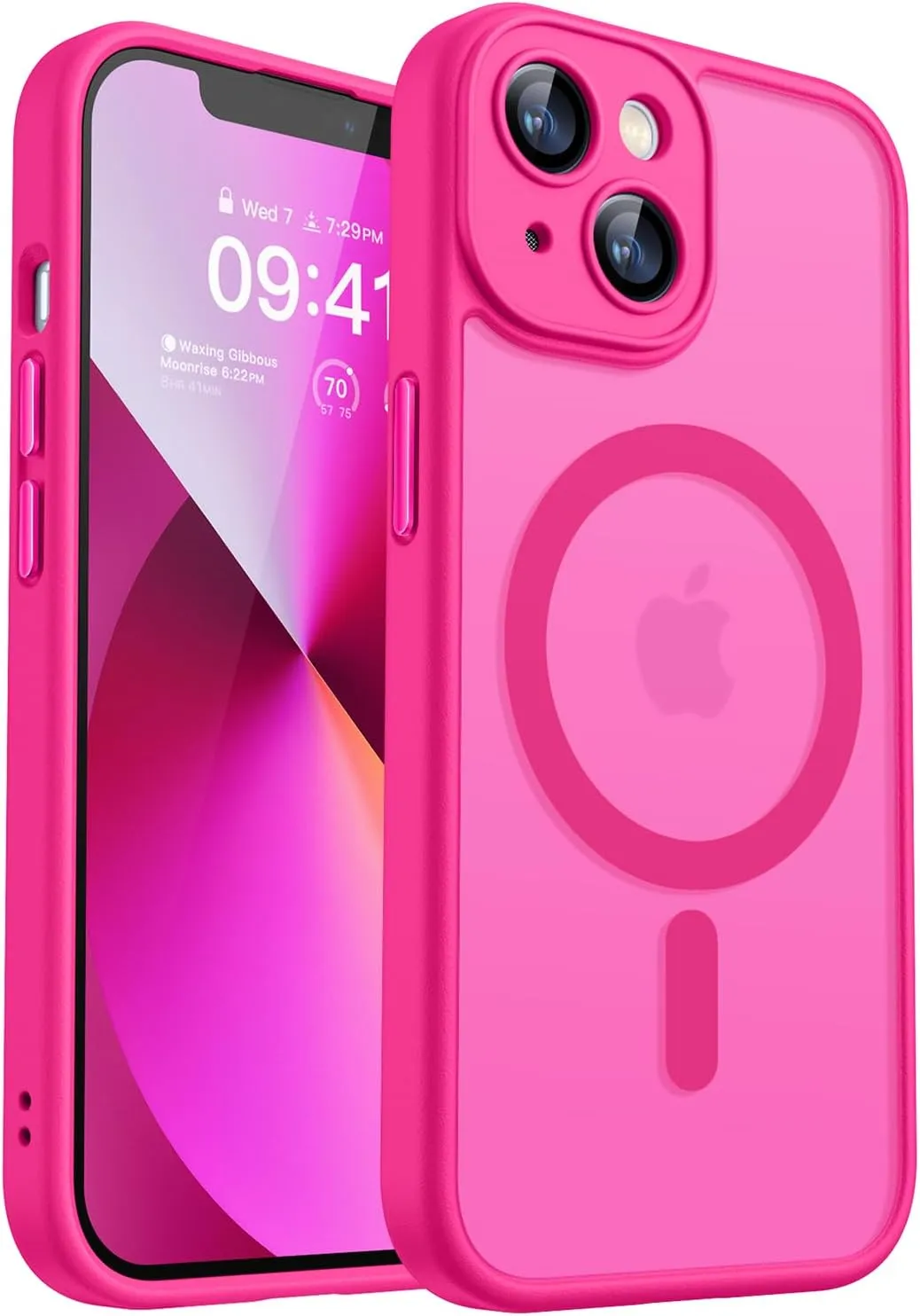 CANSHN Magnetic for iPhone 13 Case, Upgraded [Full Camera Protection] [Compatible with Magsafe] [Translucent Matte] Shockproof Protective Phone Case for iPhone 13 6.1" - Hot Pink