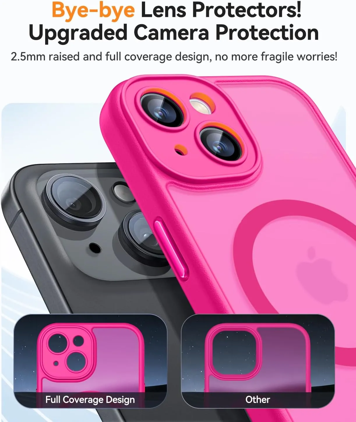 CANSHN Magnetic for iPhone 13 Case, Upgraded [Full Camera Protection] [Compatible with Magsafe] [Translucent Matte] Shockproof Protective Phone Case for iPhone 13 6.1" - Hot Pink
