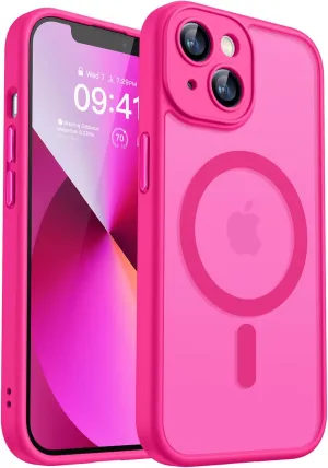CANSHN Magnetic for iPhone 13 Case, Upgraded [Full Camera Protection] [Compatible with Magsafe] [Translucent Matte] Shockproof Protective Phone Case for iPhone 13 6.1" - Hot Pink