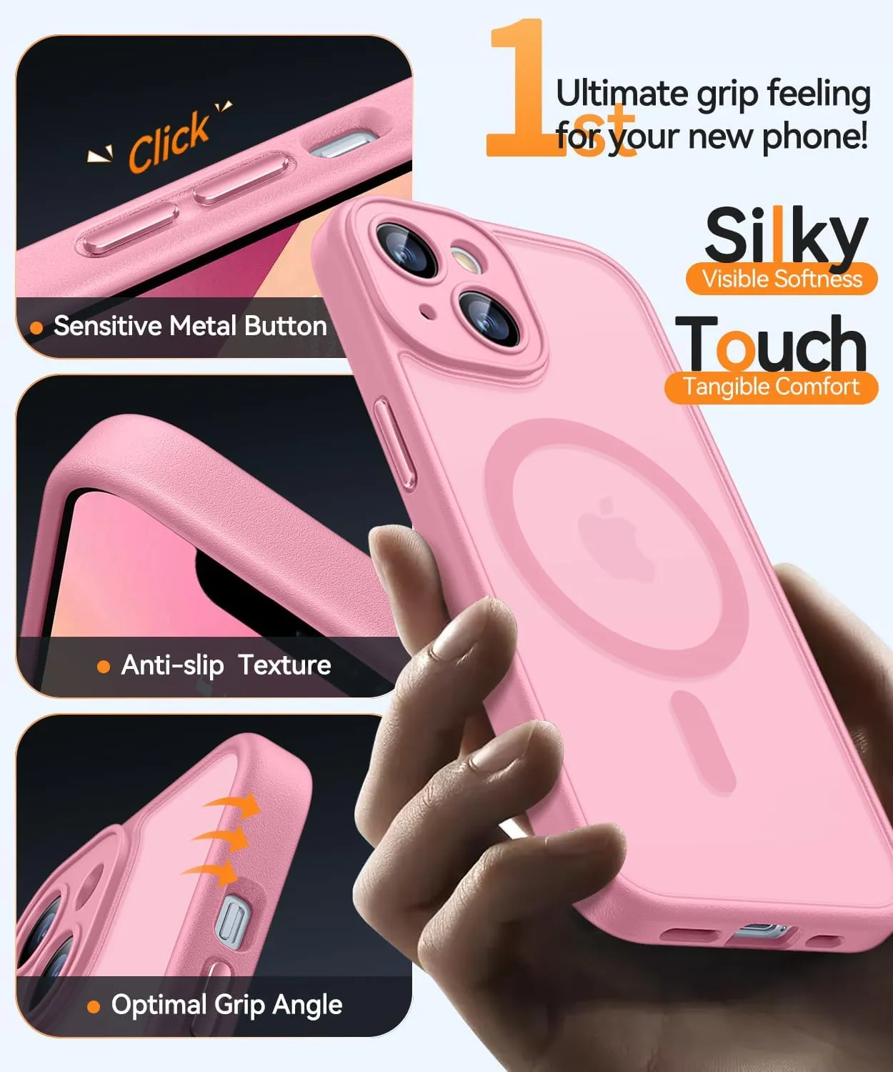 CANSHN Magnetic for iPhone 13 Case, Upgraded [Full Camera Protection] [Compatible with Magsafe] [Translucent Matte] Shockproof Protective Phone Case for iPhone 13 6.1" - Pink