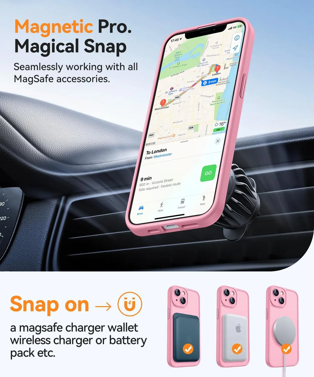 CANSHN Magnetic for iPhone 13 Case, Upgraded [Full Camera Protection] [Compatible with Magsafe] [Translucent Matte] Shockproof Protective Phone Case for iPhone 13 6.1" - Pink