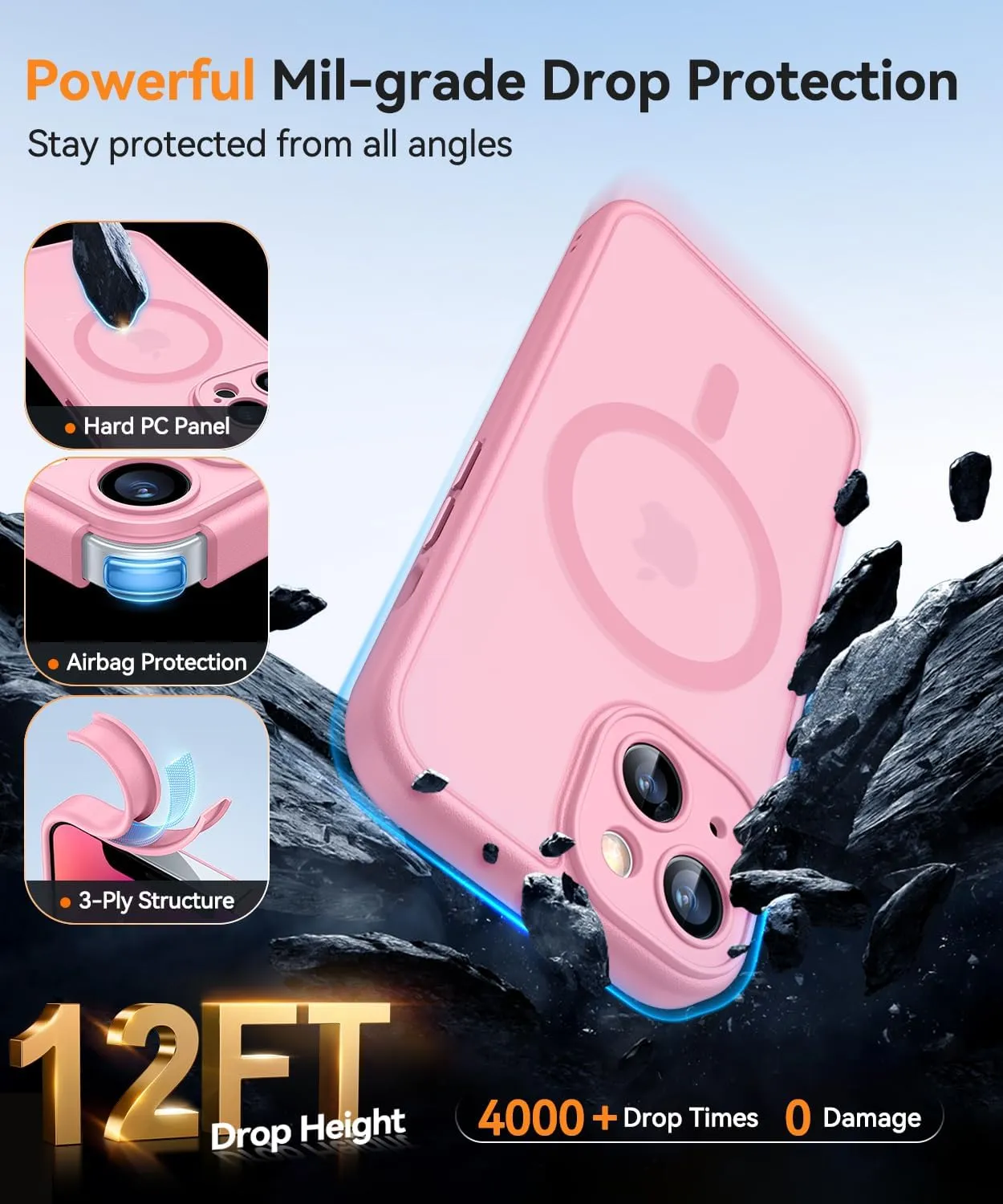 CANSHN Magnetic for iPhone 13 Case, Upgraded [Full Camera Protection] [Compatible with Magsafe] [Translucent Matte] Shockproof Protective Phone Case for iPhone 13 6.1" - Pink