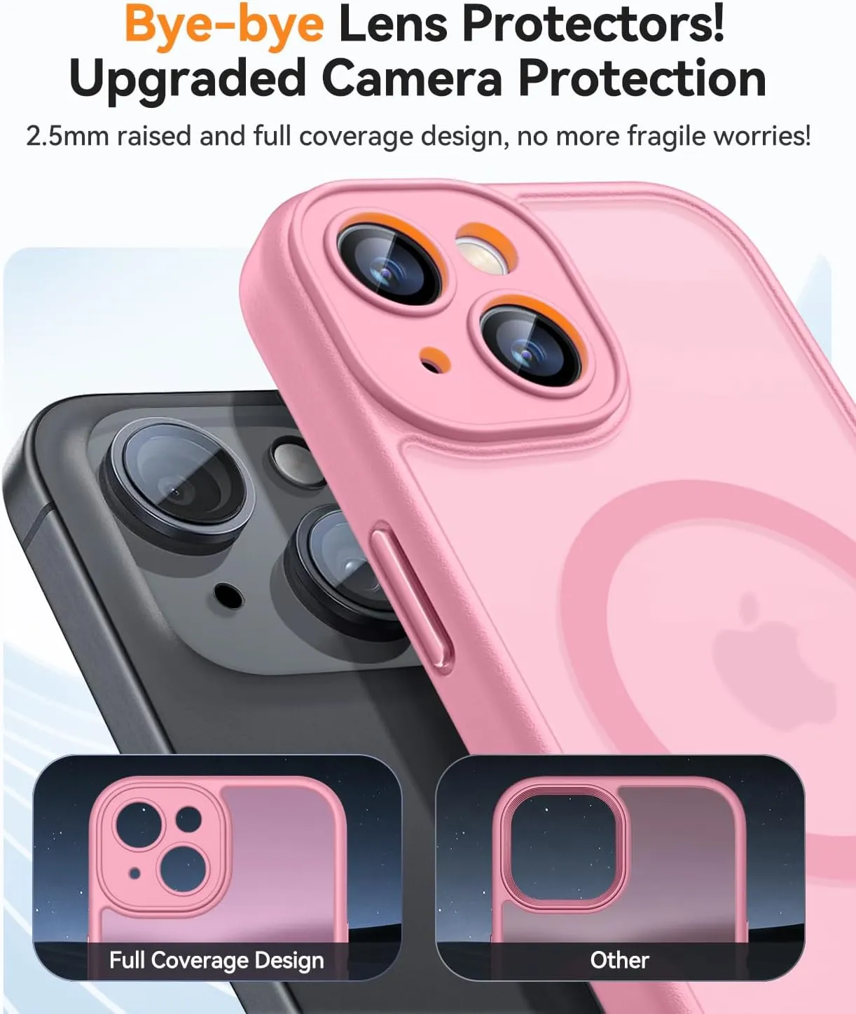 CANSHN Magnetic for iPhone 13 Case, Upgraded [Full Camera Protection] [Compatible with Magsafe] [Translucent Matte] Shockproof Protective Phone Case for iPhone 13 6.1" - Pink