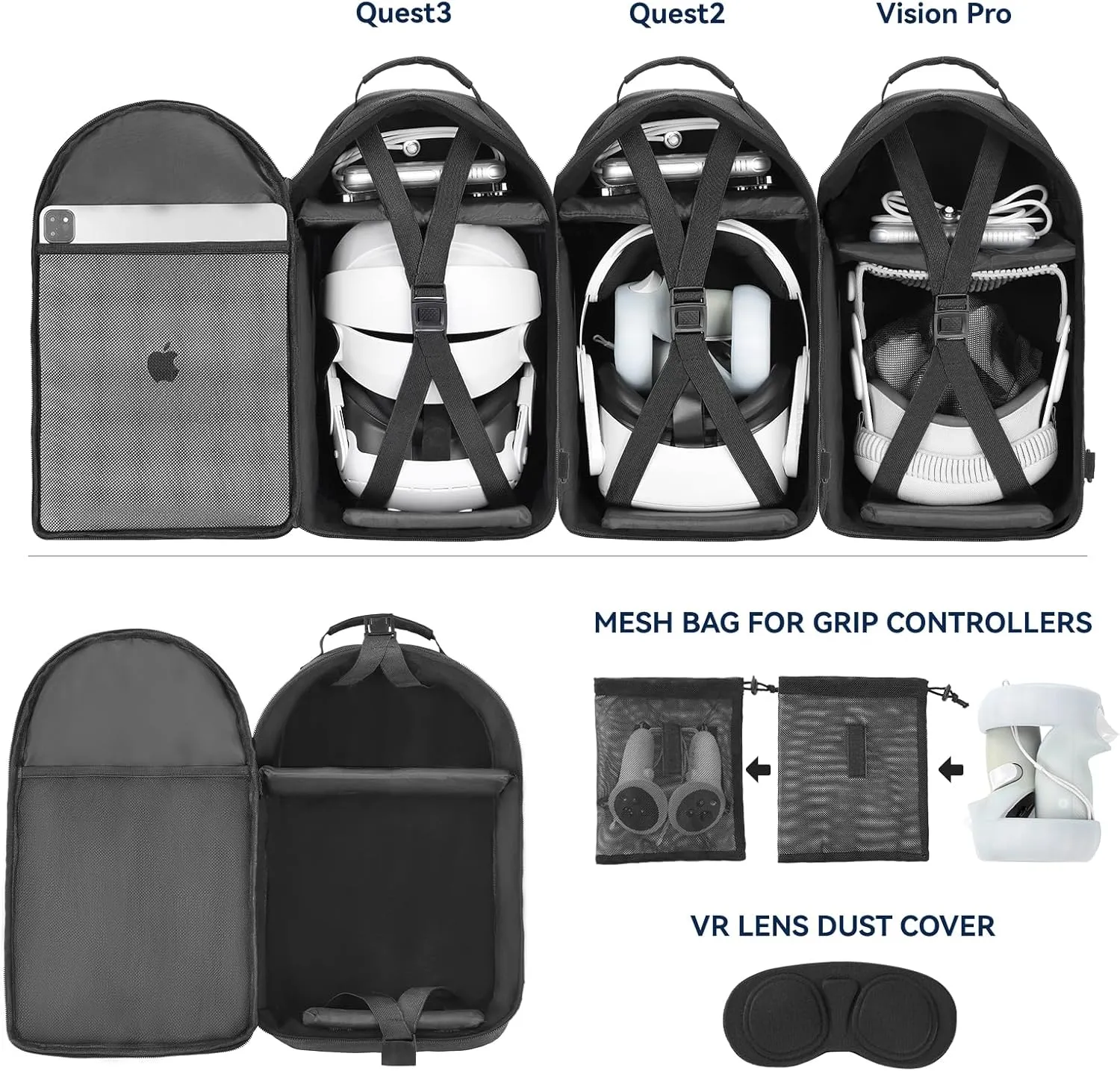Carrying Case Made for Quest 3/ Quest 2/Vision Pro. Waterproof Travel Sling Quest 3 Bag for VR All-in-One Gaming Headset and Touch Controllers Accessories with DIY Main Compartment and Thicken Pad