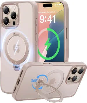 CASEKOO Desert Titanium for iPhone 16 Pro Case with Patented 360 Spin Magnetic Stand [Military Drop Protection] [Non-Slip Edge] [Compatible with MagSafe] Matte Slim Pro Case 6.3'', Rose Gold