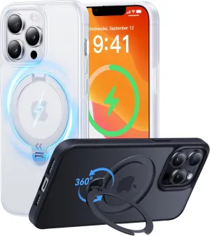 CASEKOO Patented 360 Spin Magnetic Stand for iPhone 13 Pro Max Case [Military Drop Protection] [Non-Slip Edge] [Compatible with MagSafe] Matte Shockproof Slim Promax Case 6.7'', Translucent White