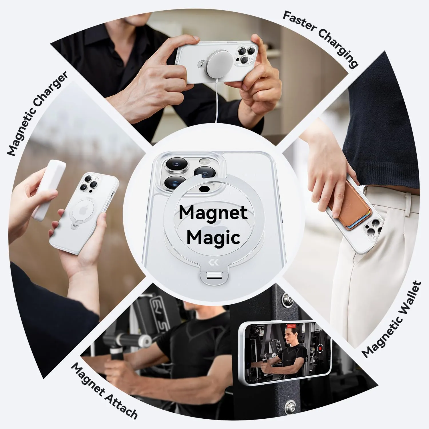 CASEKOO Patented 360 Spin Magnetic Stand for iPhone 13 Pro Max Case [Military Drop Protection] [Non-Slip Edge] [Compatible with MagSafe] Matte Shockproof Slim Promax Case 6.7'', Translucent White