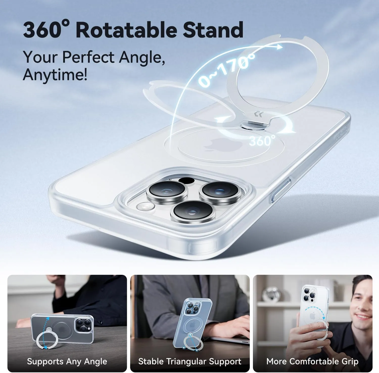 CASEKOO Patented 360 Spin Magnetic Stand for iPhone 13 Pro Max Case [Military Drop Protection] [Non-Slip Edge] [Compatible with MagSafe] Matte Shockproof Slim Promax Case 6.7'', Translucent White
