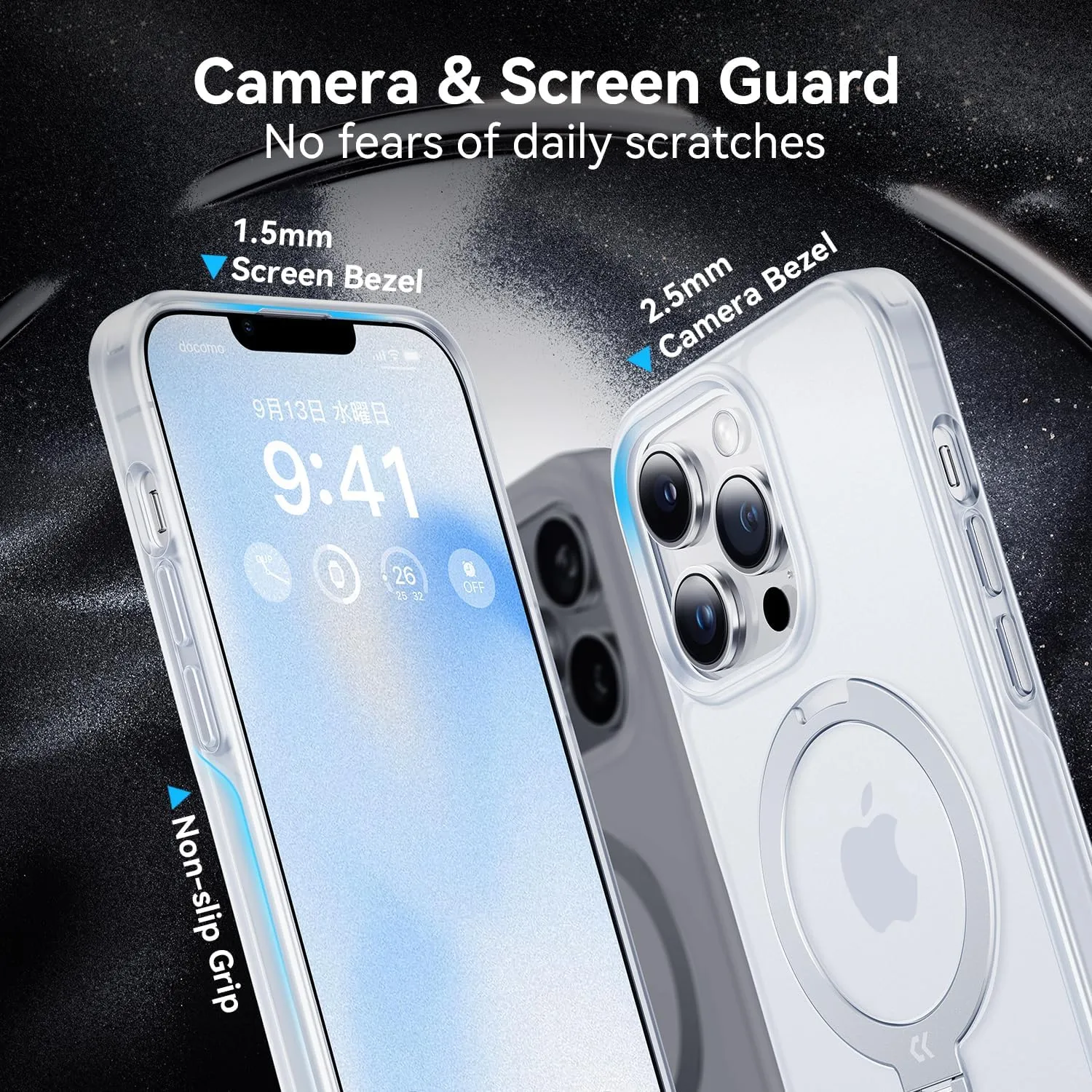 CASEKOO Patented 360 Spin Magnetic Stand for iPhone 13 Pro Max Case [Military Drop Protection] [Non-Slip Edge] [Compatible with MagSafe] Matte Shockproof Slim Promax Case 6.7'', Translucent White