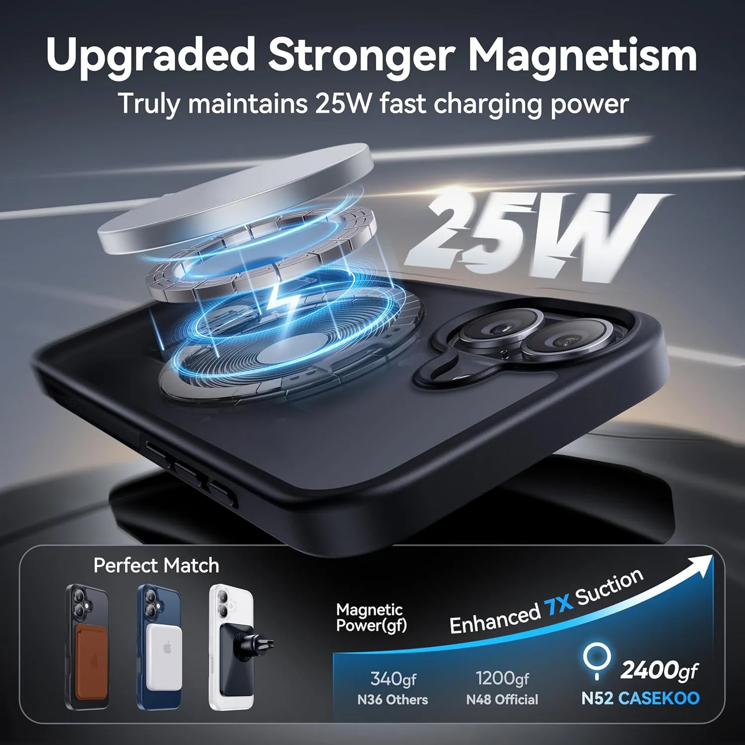 CASEKOO Patented 360 Spin Magnetic Stand for iPhone 16 Case [Military Drop Protection] [Non-Slip Edge] [Compatible with MagSafe] Shockproof Matte Translucent Slim for iPhone 16 Case 6.1'', Black