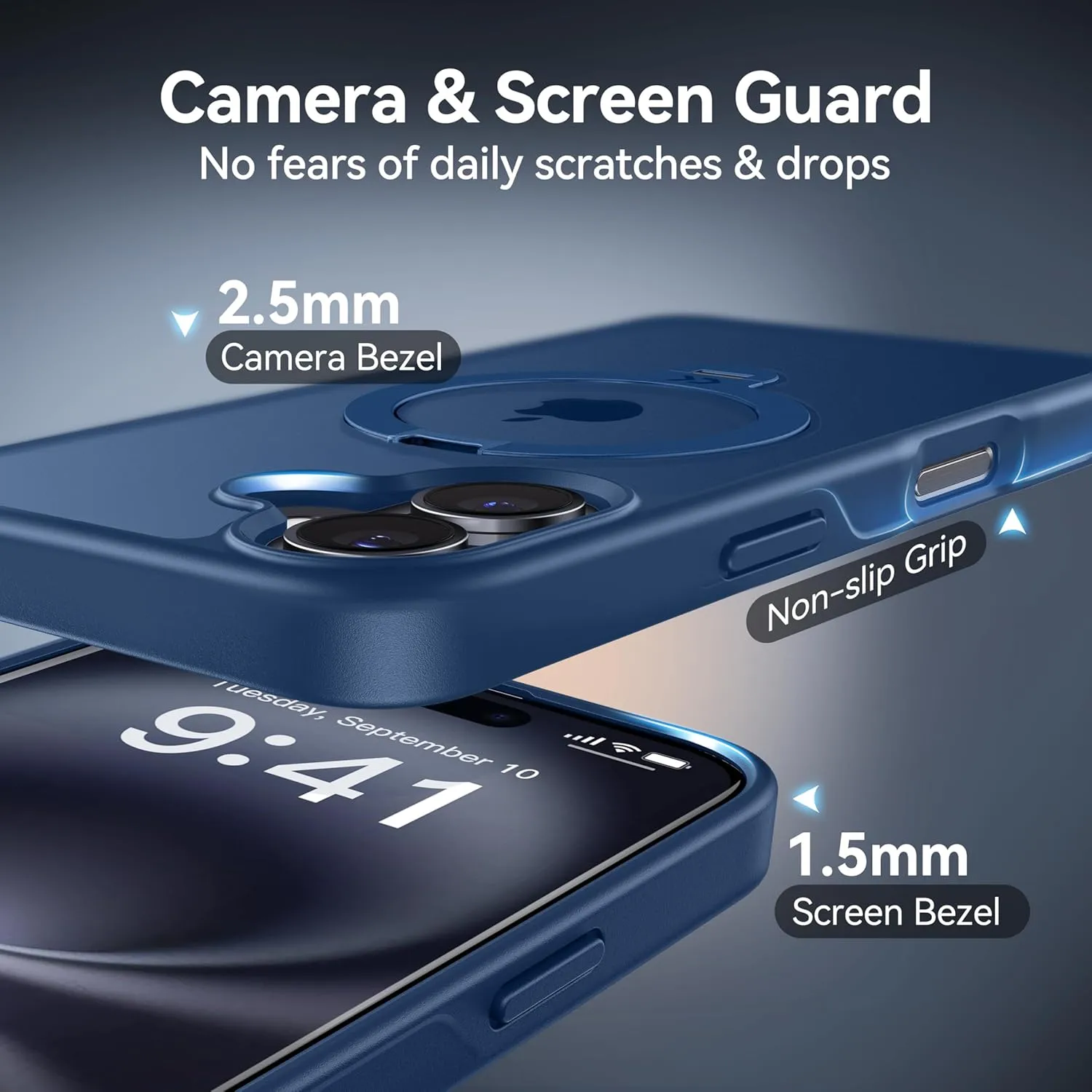 CASEKOO Patented 360 Spin Magnetic Stand for iPhone 16 Case [Military Drop Protection] [Non-Slip Edge] [Compatible with MagSafe] Shockproof Matte Translucent Slim for iPhone 16 Case 6.1'', Blue