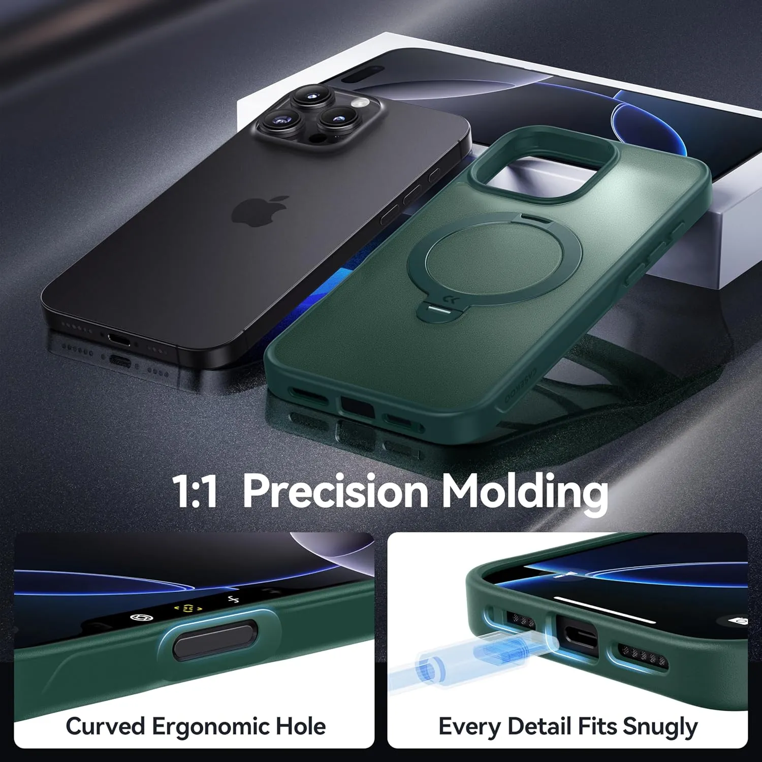 CASEKOO Patented 360 Spin Magnetic Stand for iPhone 16 Pro Case [Military Drop Protection] [Non-Slip Edge] [Compatible with MagSafe] Matte Shockproof Slim for iPhone 16 Pro Case 6.3'', Green