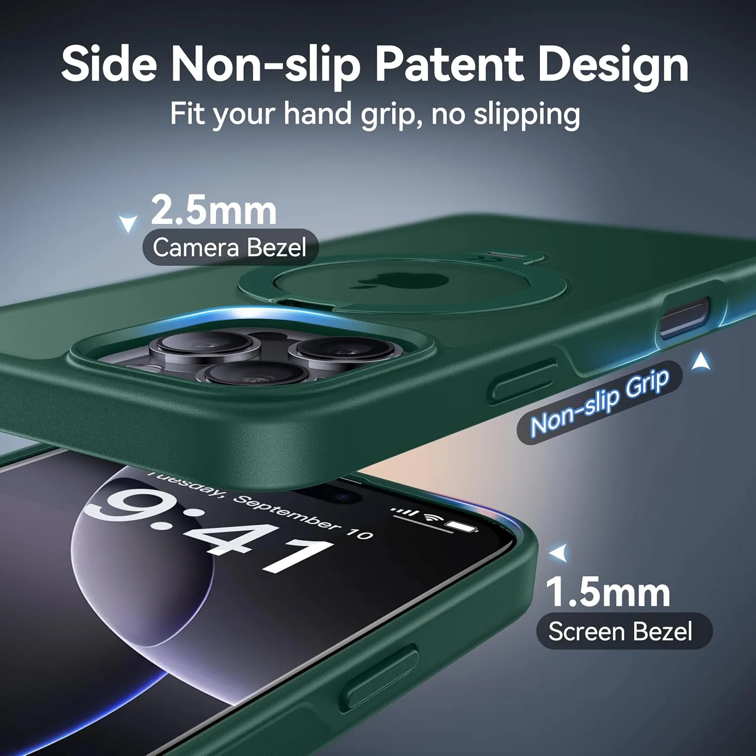 CASEKOO Patented 360 Spin Magnetic Stand for iPhone 16 Pro Case [Military Drop Protection] [Non-Slip Edge] [Compatible with MagSafe] Matte Shockproof Slim for iPhone 16 Pro Case 6.3'', Green