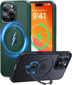CASEKOO Patented 360 Spin Magnetic Stand for iPhone 16 Pro Case [Military Drop Protection] [Non-Slip Edge] [Compatible with MagSafe] Matte Shockproof Slim for iPhone 16 Pro Case 6.3'', Green