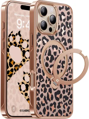 CASEKOO Patented 360 Spin Magnetic Stand for iPhone 16 Pro Case [Military Drop Protection] [Non-Slip Edge] [Compatible with MagSafe] Shockproof Slim for iPhone 16 Pro Case 6.3'', Leopard