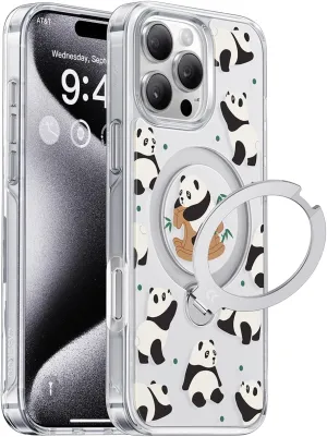 CASEKOO Patented 360 Spin Magnetic Stand for iPhone 16 Pro Case [Military Drop Protection] [Non-Slip Edge] [Compatible with MagSafe] Shockproof Slim for iPhone 16 Pro Case 6.3'', Panda