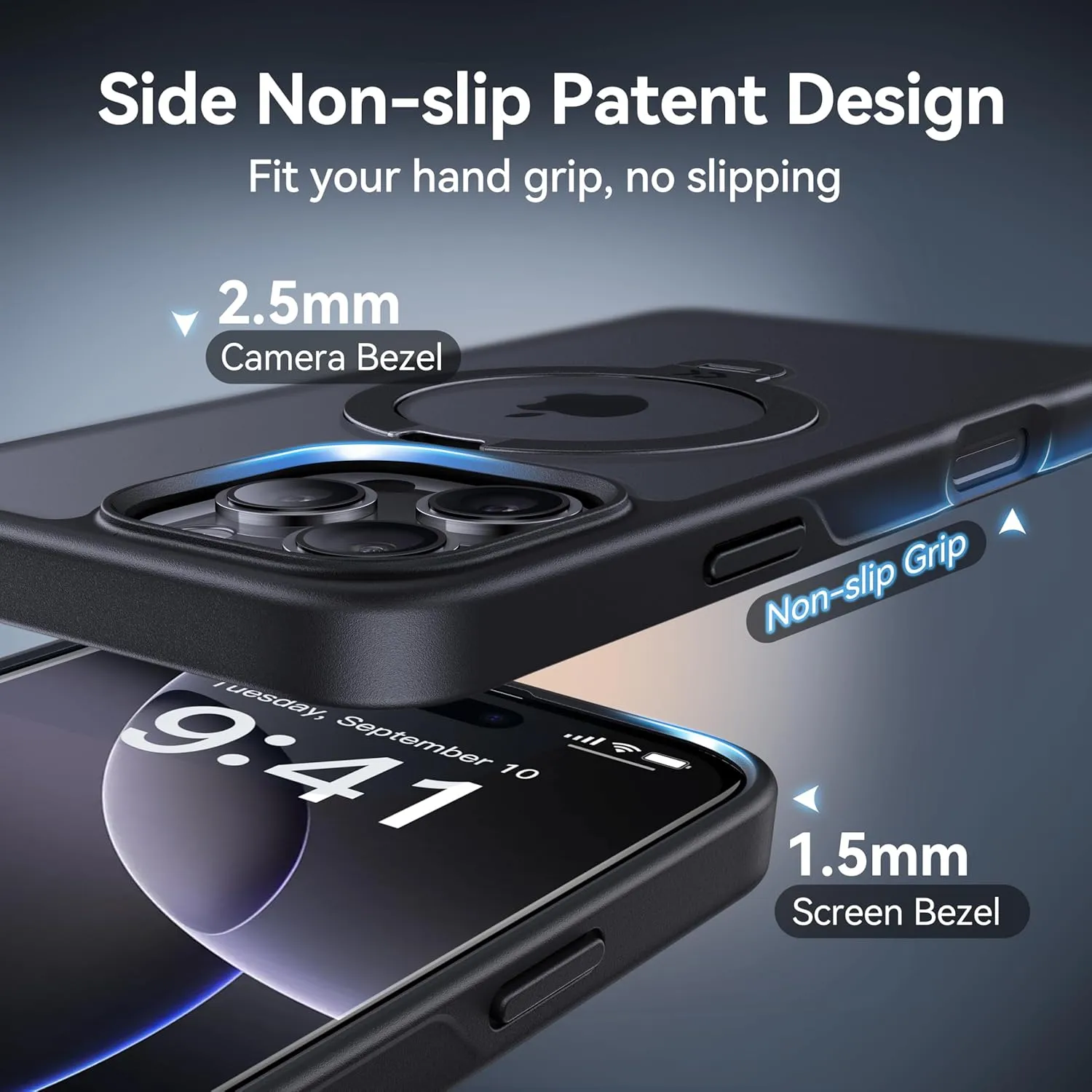 CASEKOO Patented 360 Spin Magnetic Stand for iPhone 16 Pro Max Case [Military Drop Protection] [Non-Slip Edge] [Compatible with MagSafe] Matte Shockproof Slim for iPhone 16 Pro Max Case 6.9'', Black