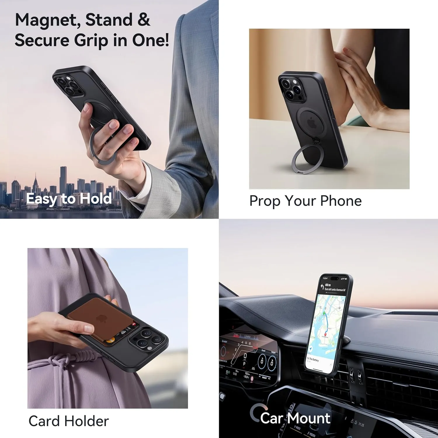 CASEKOO Patented 360 Spin Magnetic Stand for iPhone 16 Pro Max Case [Military Drop Protection] [Non-Slip Edge] [Compatible with MagSafe] Matte Shockproof Slim for iPhone 16 Pro Max Case 6.9'', Black