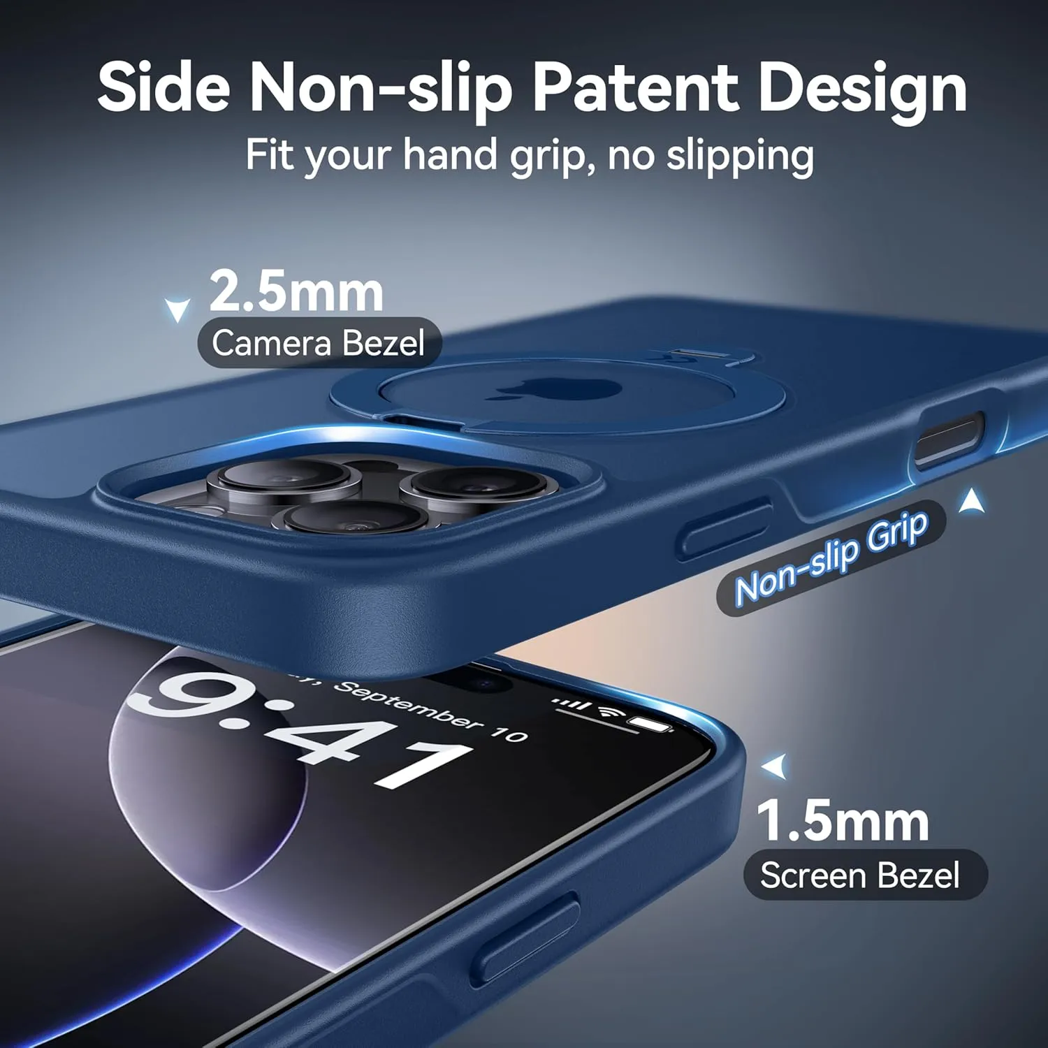 CASEKOO Patented 360 Spin Magnetic Stand for iPhone 16 Pro Max Case [Military Drop Protection] [Non-Slip Edge] [Compatible with MagSafe] Matte Shockproof Slim for iPhone 16 Pro Max Case 6.9'', Blue
