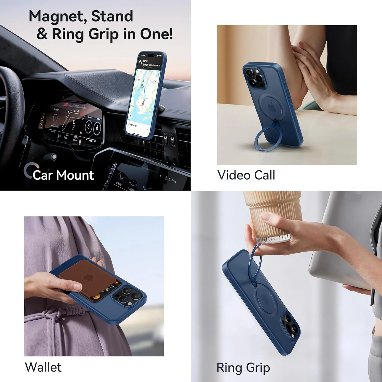 CASEKOO Patented 360 Spin Magnetic Stand for iPhone 16 Pro Max Case [Military Drop Protection] [Non-Slip Edge] [Compatible with MagSafe] Matte Shockproof Slim for iPhone 16 Pro Max Case 6.9'', Blue