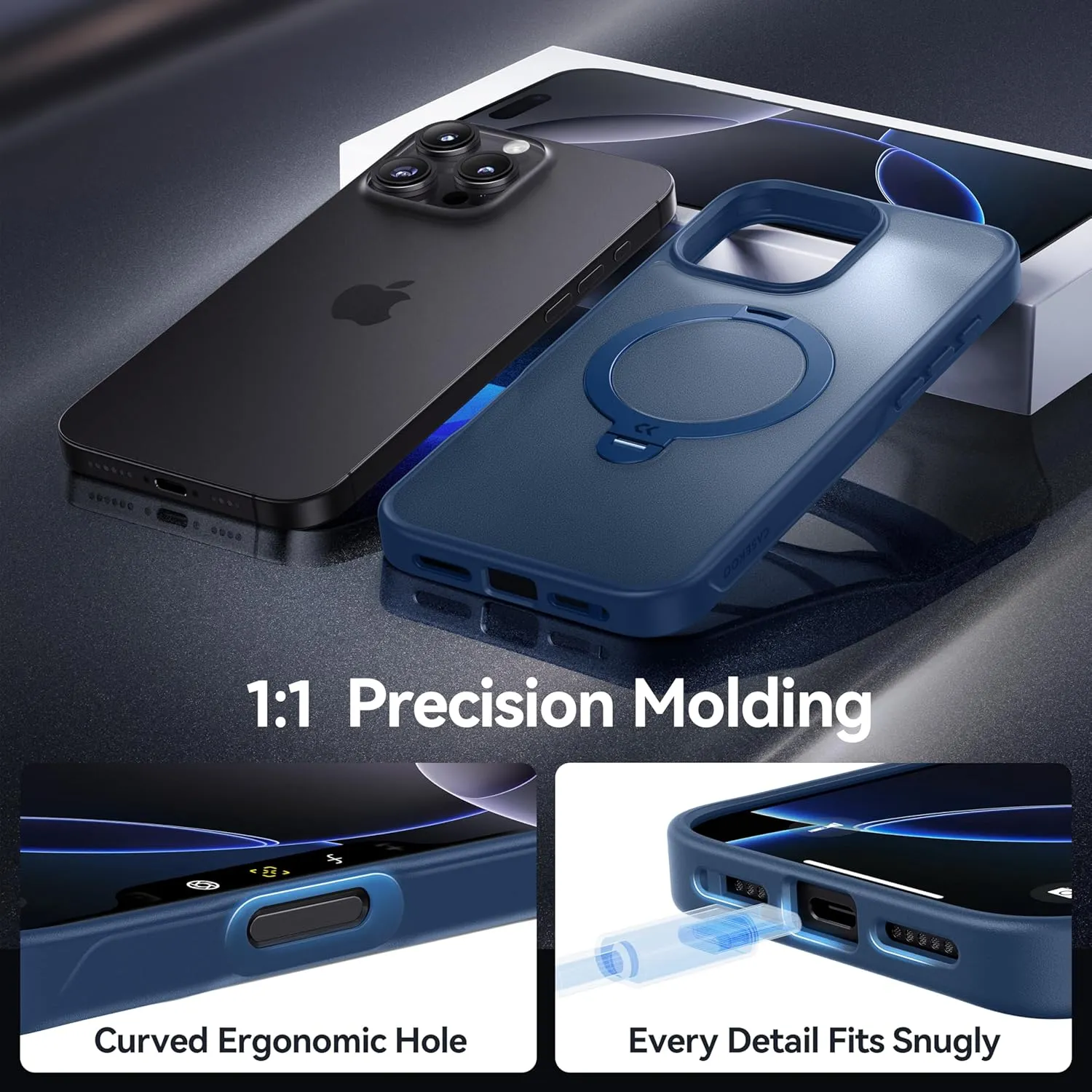 CASEKOO Patented 360 Spin Magnetic Stand for iPhone 16 Pro Max Case [Military Drop Protection] [Non-Slip Edge] [Compatible with MagSafe] Matte Shockproof Slim for iPhone 16 Pro Max Case 6.9'', Blue