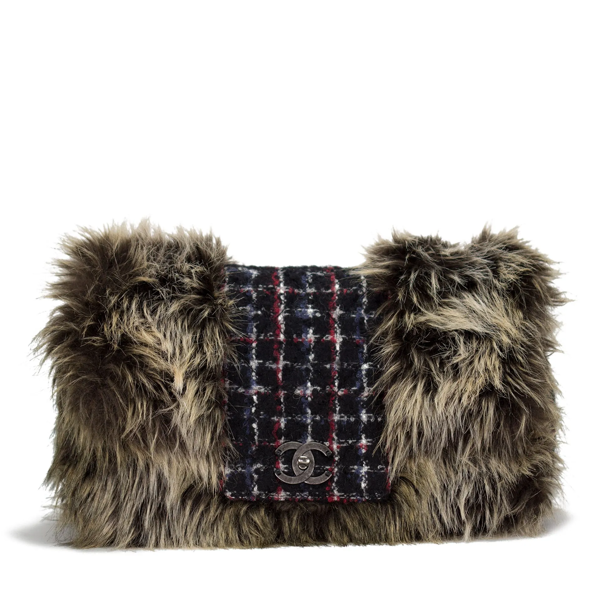 Chanel Faux Fur Tweed Jumbo Flap