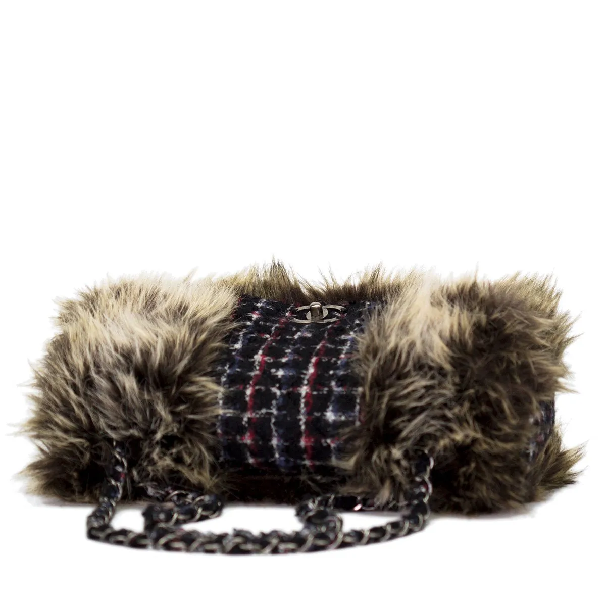 Chanel Faux Fur Tweed Jumbo Flap