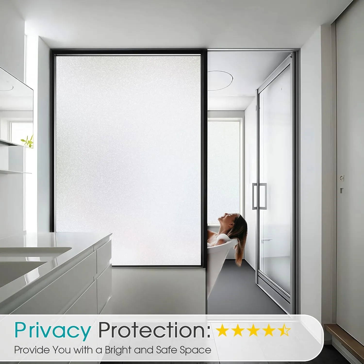 Coavas Window Privacy Film Frosted Glass Static Cling UV Sun Blocking Heat Control Window Tint Day and Night Insulation Home Bathroom Door Decorative Frosting Cover, 17.5 x 78.7 Inch, Pure