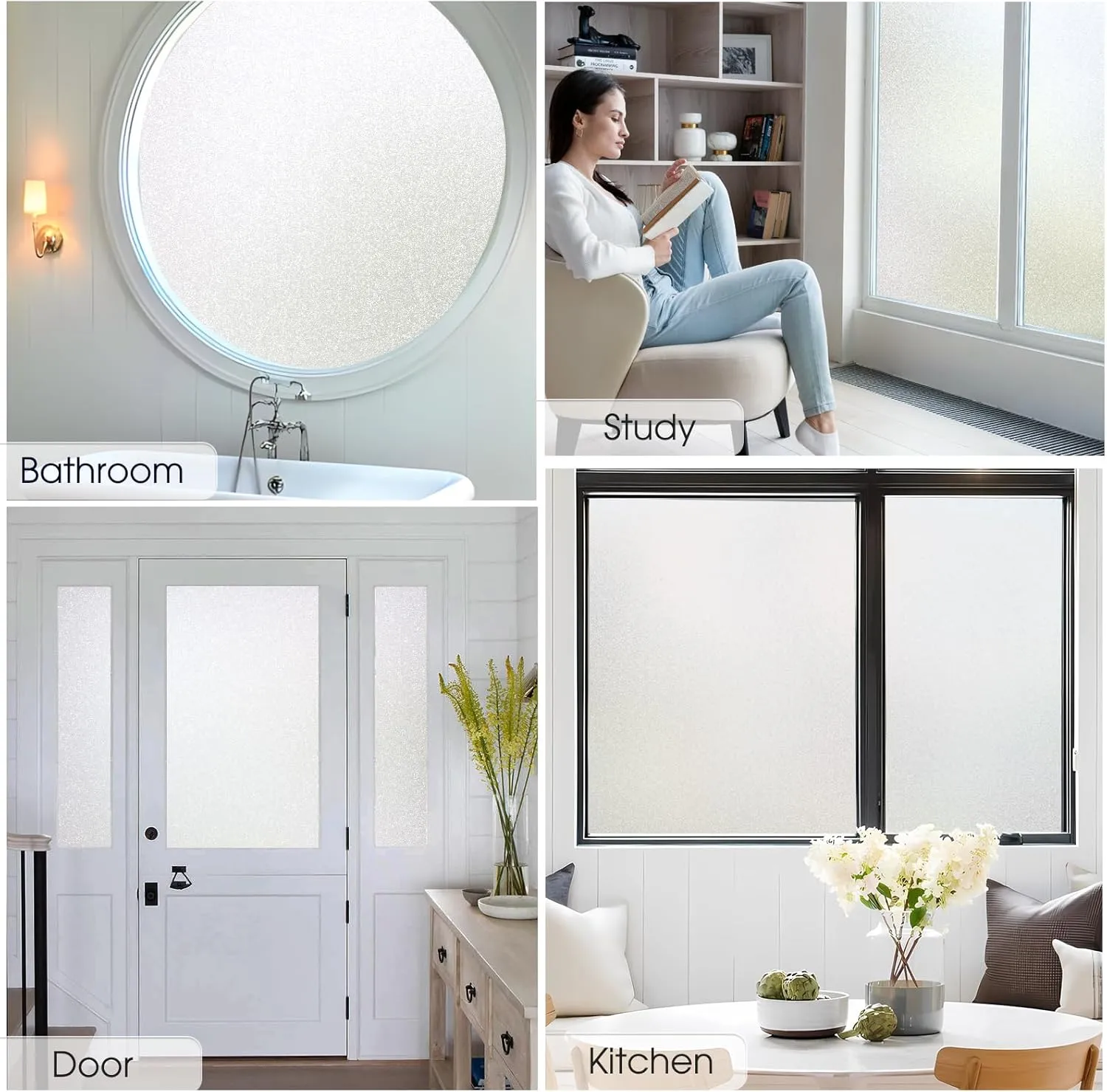 Coavas Window Privacy Film Frosted Glass Static Cling UV Sun Blocking Heat Control Window Tint Day and Night Insulation Home Bathroom Door Decorative Frosting Cover, 17.5 x 78.7 Inch, Pure