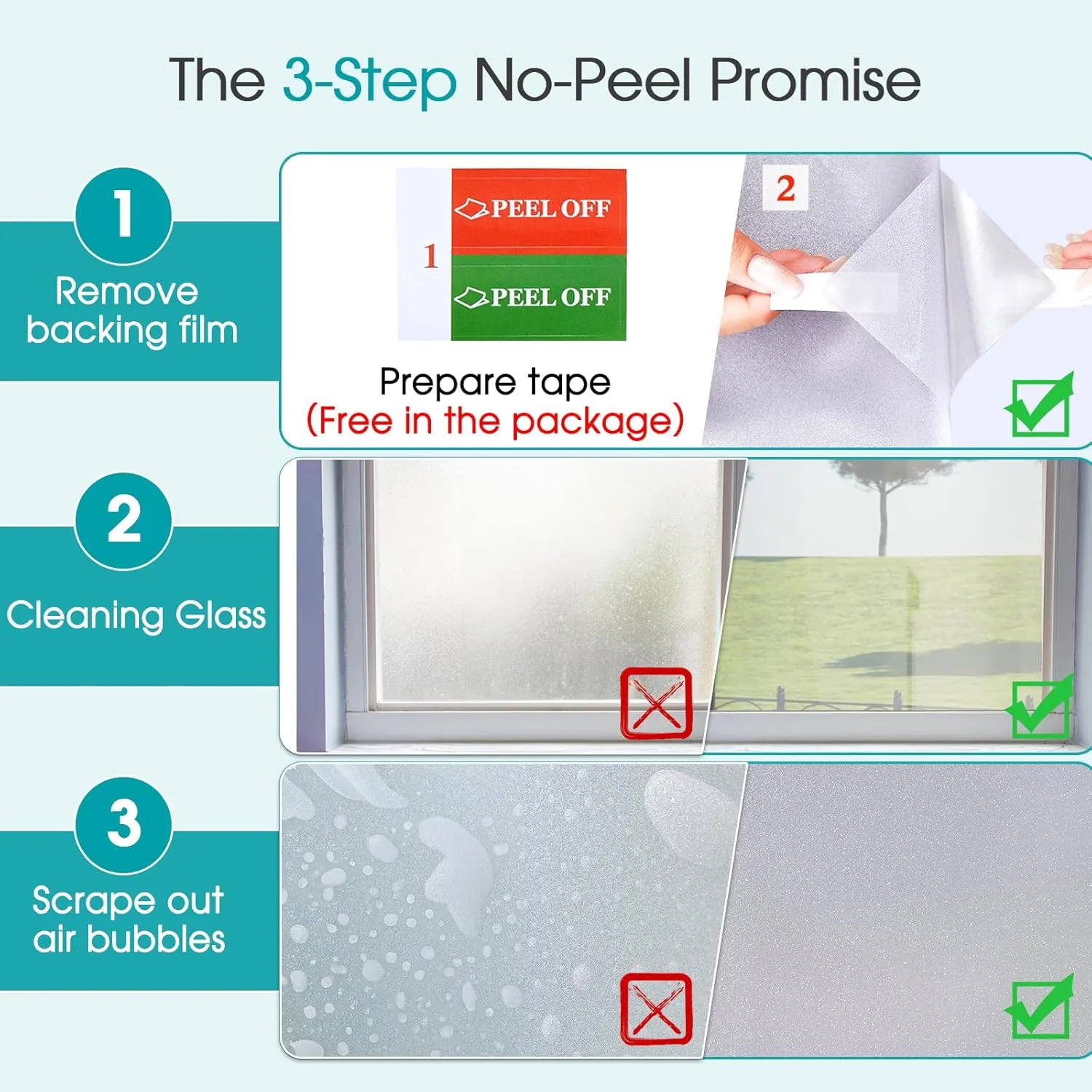 Coavas Window Privacy Film Frosted Glass Static Cling UV Sun Blocking Heat Control Window Tint Day and Night Insulation Home Bathroom Door Decorative Frosting Cover, 17.5 x 78.7 Inch, Pure