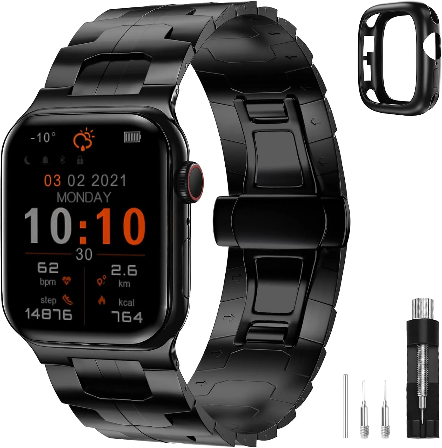 Compatible with Apple Watch Bands for Men Women 49mm 45mm 46mm 44mm 42mm 41mm 40mm 38mm, Business Metal Strap with case for iWatch Bands Ultra Series 10 9 8 7 6 5 4 3 2 1 SE,Black.