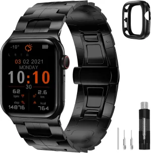 Compatible with Apple Watch Bands for Men Women 49mm 45mm 46mm 44mm 42mm 41mm 40mm 38mm, Business Metal Strap with case for iWatch Bands Ultra Series 10 9 8 7 6 5 4 3 2 1 SE,Black.