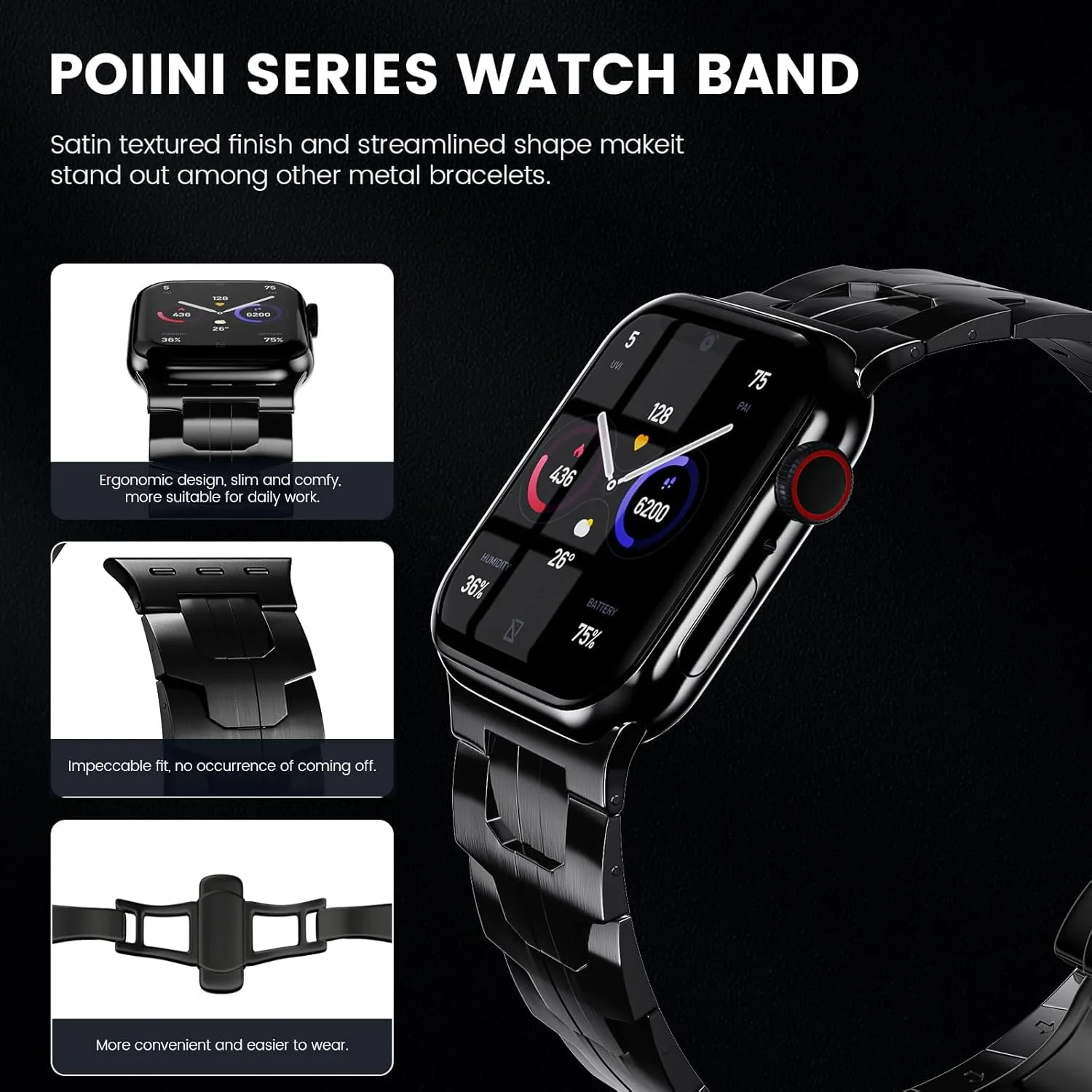 Compatible with Apple Watch Bands for Men Women 49mm 45mm 46mm 44mm 42mm 41mm 40mm 38mm, Business Metal Strap with case for iWatch Bands Ultra Series 10 9 8 7 6 5 4 3 2 1 SE,Black.