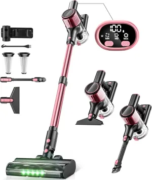 Cordless Vacuum Cleaner, 350W/30Kpa 8 in 1 Powerful Stick Vacuum, with Anti-Tangle Brush and Upgraded Green Light, 40mins Runtime Rechargeable Lightweight Vacuums for Hardwood Floor, Carpet, Pet Hair