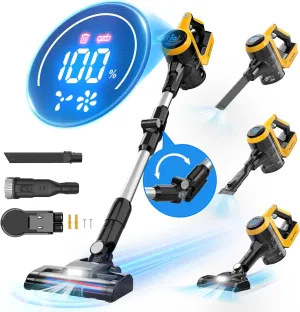 Cordless Vacuum Cleaner for DeWalt 20V Battery, 30KPa 180 Bendable Wand 6 in 1 Lightweight Stick Vacuum Smart Screen 350W Brushless Motor Hardwood Floor Floor Pet Hair Carpet(Battery not Include)