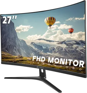 CRUA 27" Curved Monitor, FHD(1920x1080P) VA Panel 100HZ 120% sRGB Professional Computer Monitor, Narrow Bezels on Three Sides, Blue Light Filter, Office and Dormitory(HDMI, VGA)-Black