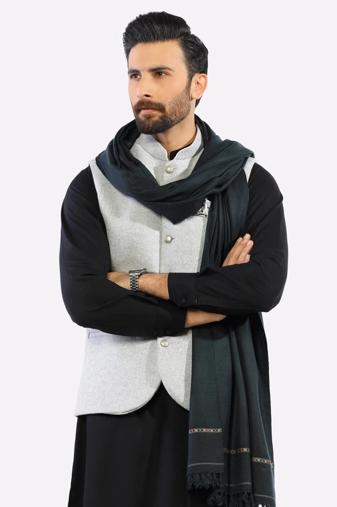 Dark Grey Woolen Men's Shawl